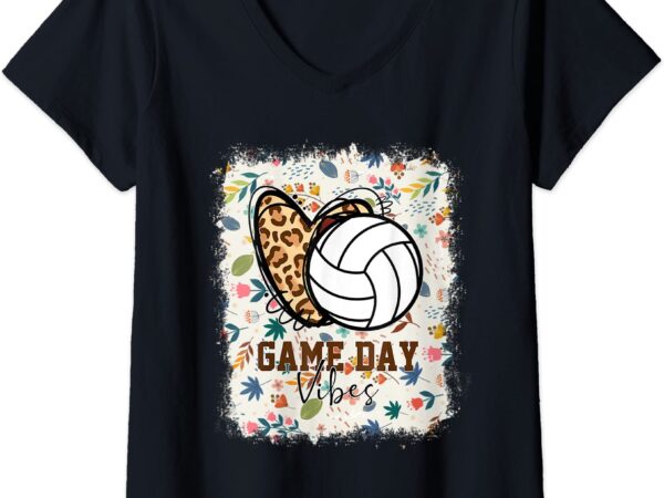 Womens floral bleached volleyball game day vibes volleyball mom v neck t shirt women