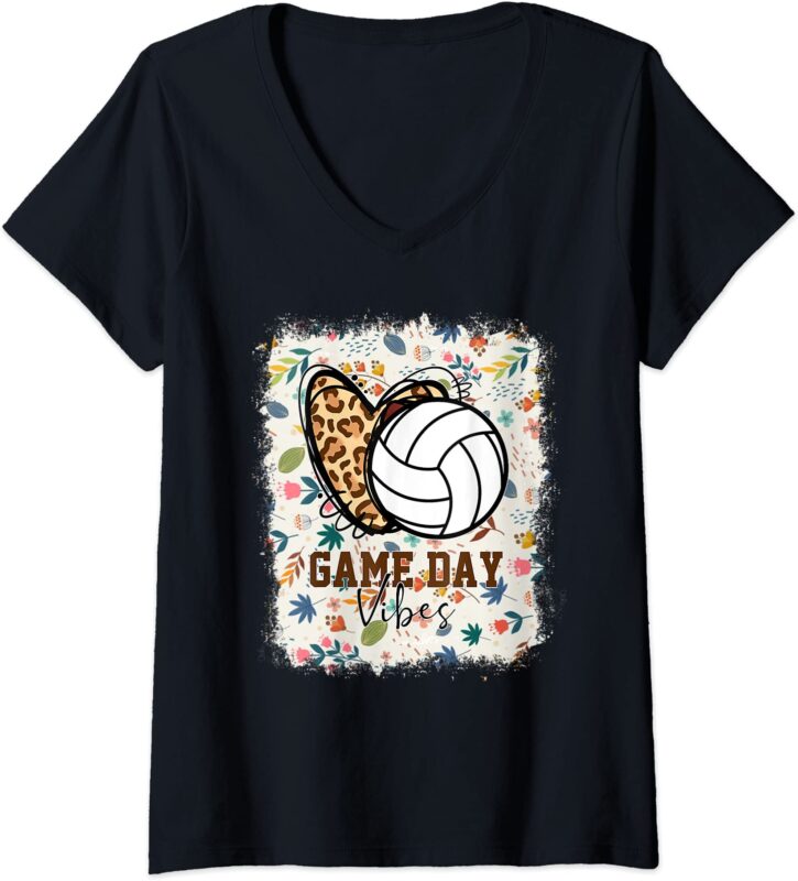 womens floral bleached volleyball game day vibes volleyball mom v neck t shirt women