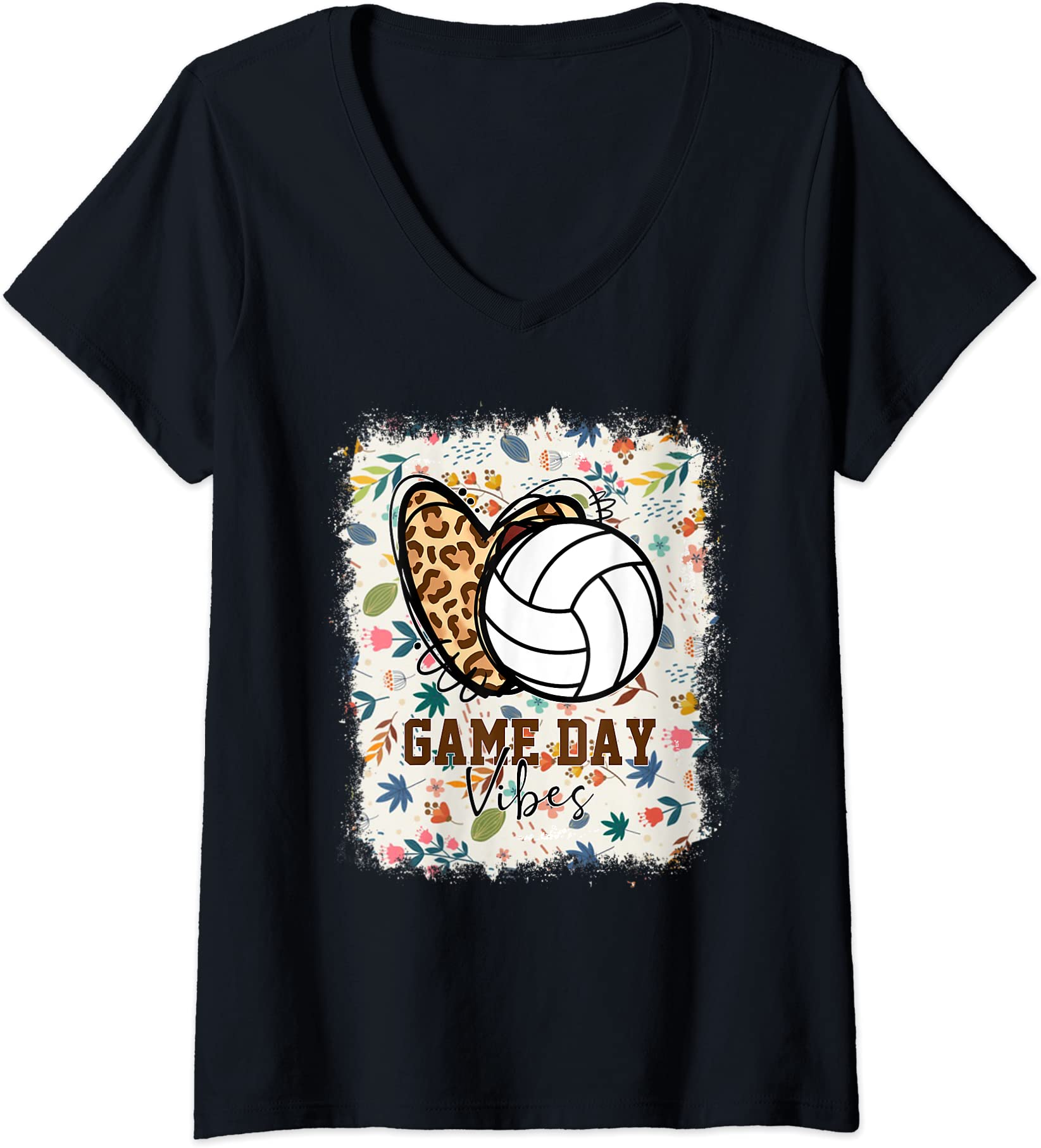 womens floral bleached volleyball game day vibes volleyball mom v neck