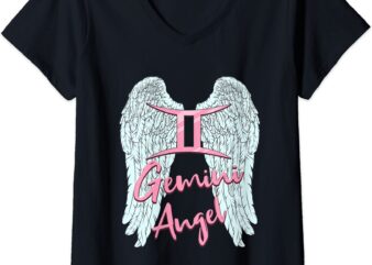 womens gemini angel zodiac sign with angel wings for women v neck t shirt women