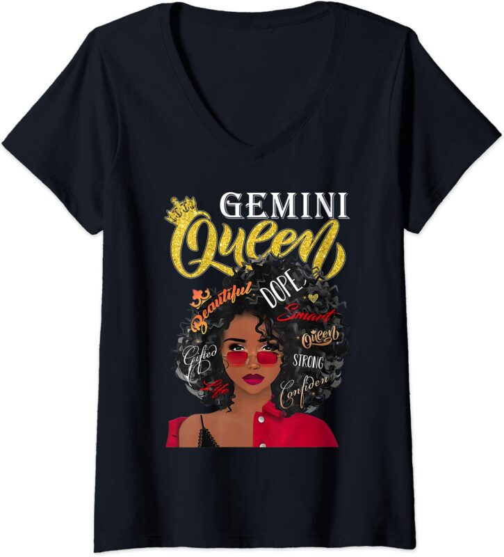 womens gemini queen i am stronger birthday gift for gemini zodiac v neck t shirt women