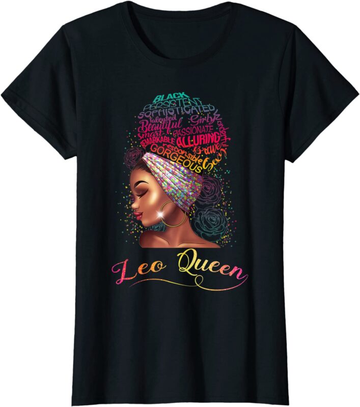 Womens leo queen afro women july august zodiac melanin birthday t shirt