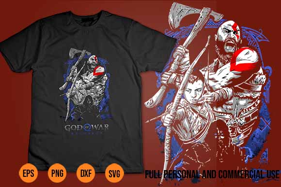 God of war svg shirt design art kratos atreus png for sale 2022, 2023, atreus, bros, console, game, gamer, gamers, games, gaming, god of war, graphic, head, joy, mario, new,