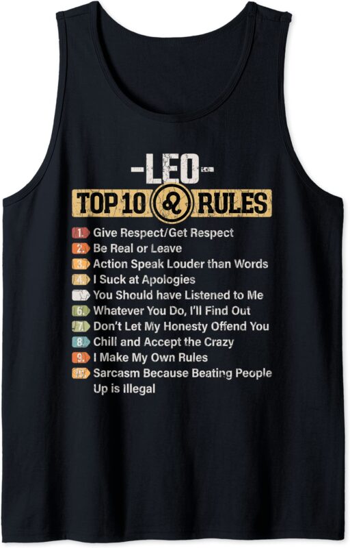 zodiac sign funny top 10 rules of leo graphic tank top men