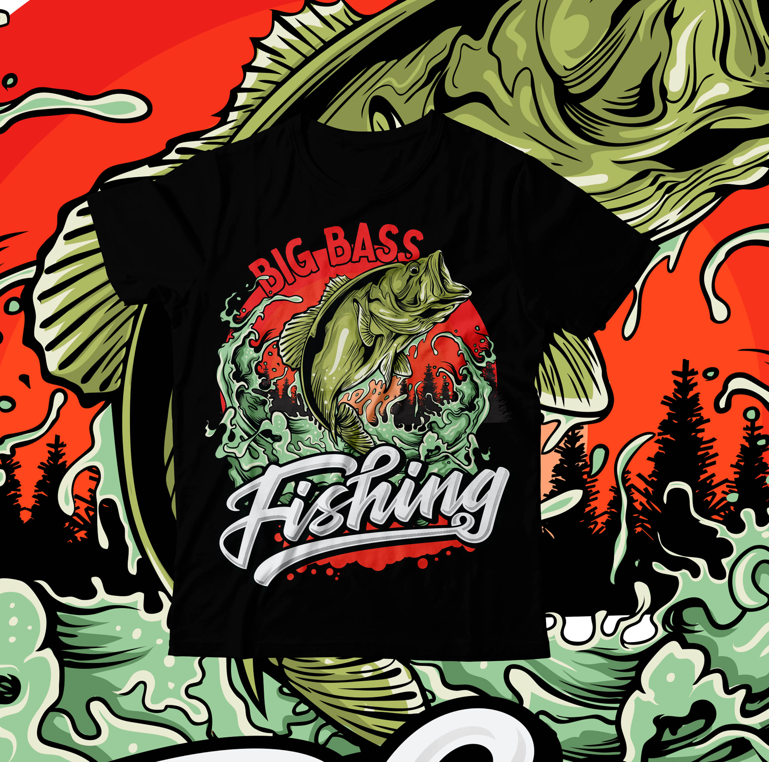 Big Bass Fishing T-Shirt Design On Sale , Big Bass Fishing T-Shirt Vector  Design , Fishing t shirt,fishing t shirt design on sale,fishing vector t  shirt design, fishing graphic t - Buy t-shirt designs