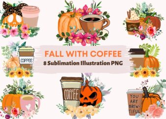 Fall with Coffee Sublimation T-shirt Illustration PNG