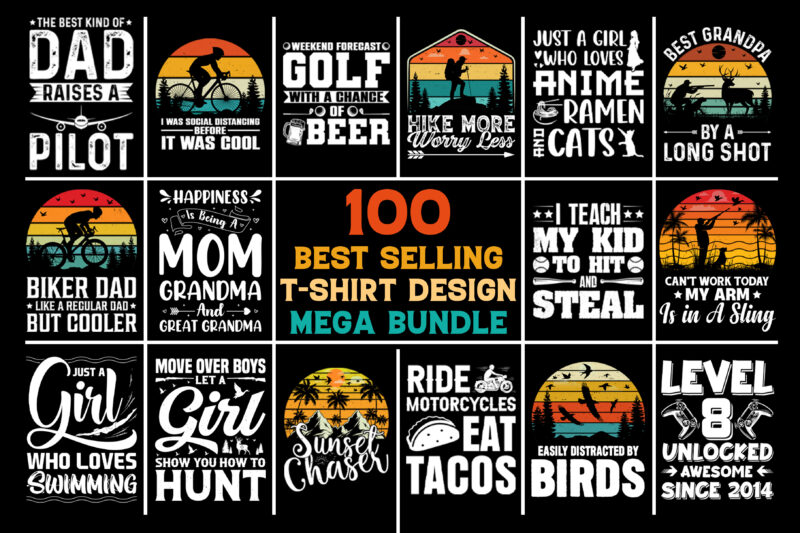 100 Best Selling T-Shirt Design Mega Bundle