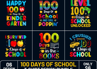 100 Days of School T-Shirt Design, Best 100 Days of School T-shirt, 100 Days of School T-Shirt Bundle