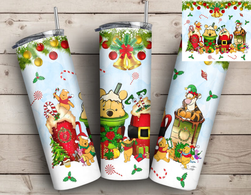 Christmas Pooh 20oz Tumbler Design, Christmas Coffee Latte Tumbler, Christmas Gifts, Christmas Bell, Christmas Flower, Christmas Decoration, Christmas Tree, Pooh, Coffee Tumbler T633