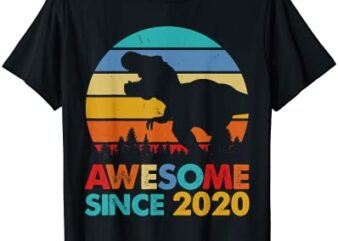 2 years old boy 2nd birthday dinosaur awesome since 2020 t shirt men