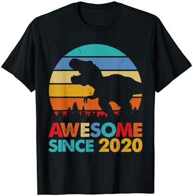 2 years old boy 2nd birthday dinosaur awesome since 2020 t shirt men