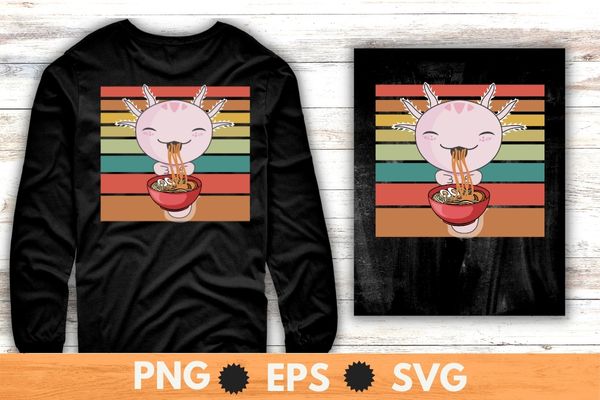 Vintage axolotl eating ramen noodles anime t-shirt design svg, axolotl eating ramen, noodles anime, axolotls, ambystoma mexicanum