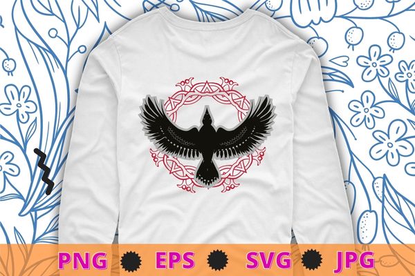 Norse mythology god valkyrie valhalla viking raven nordic thor t-shirt design svg, crow, norse mythology, valkyrie, valhalla, viking, raven nordic