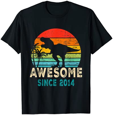 8th birthday dinosaur 8 year old boy awesome since 2014 gift t shirt men