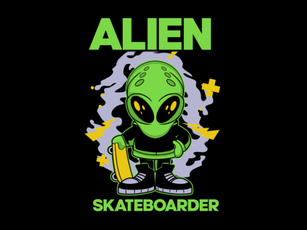 Alien skateboard cartoon t shirt vector