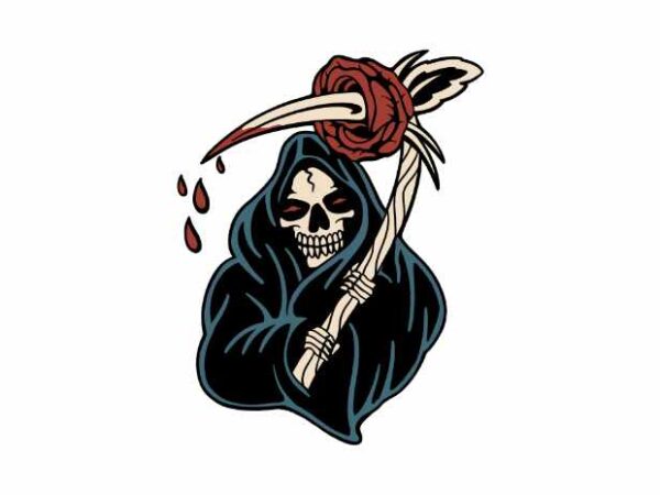 Grim Reaper and Rose t shirt design template
