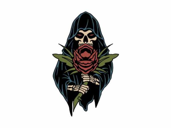 Grim reaper and rose t shirt design template