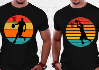 Basketball Sunset Retro Vintage T-Shirt Graphic