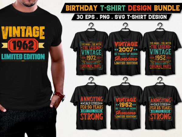 Birthday vintage t-shirt design bundle