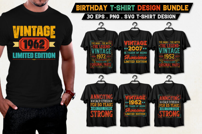 Birthday Vintage T-Shirt Design Bundle