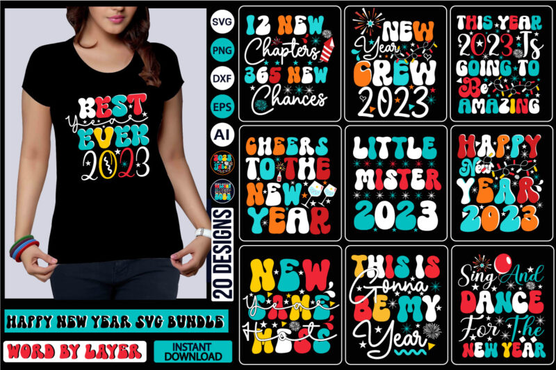 Happy New Year Retro SVG Bundle NEW YEARS Svg Bundle, Happy New Years 2023 SVG, Print on Demand, New Year Png, Shirt, Svg Files For Circut, Sublimation Designs Downloads,New Year