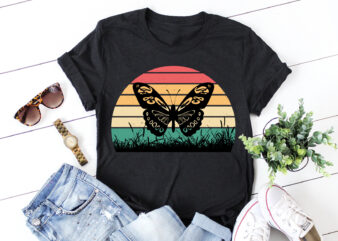 Butterfly Retro Vintage Sunset T-Shirt Graphic