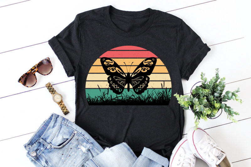 Butterfly Retro Vintage Sunset T-Shirt Graphic