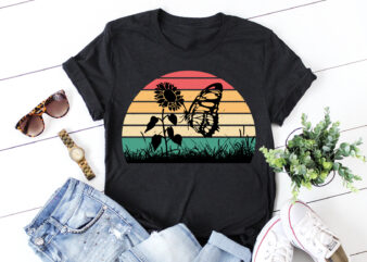 Butterfly Sunset Retro Vintage T-Shirt Graphic