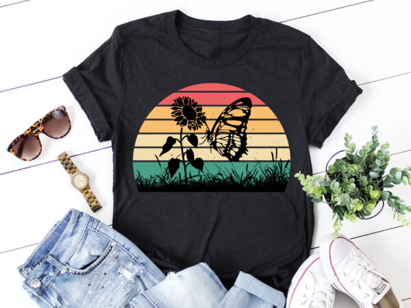 Butterfly sunset retro vintage t-shirt graphic