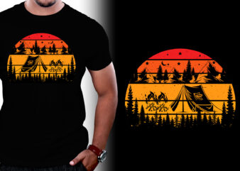 Camping Sunset Colorful T-Shirt Graphic,Camping,Camping Silhouette,Camping Retro Vintage Sunset,Camping Sunset Background,Camping Vintage Retro Sunset,Sunset T-shirt Background,Camping Png,Camping Sublimation,Camping Silhouette T Shirt