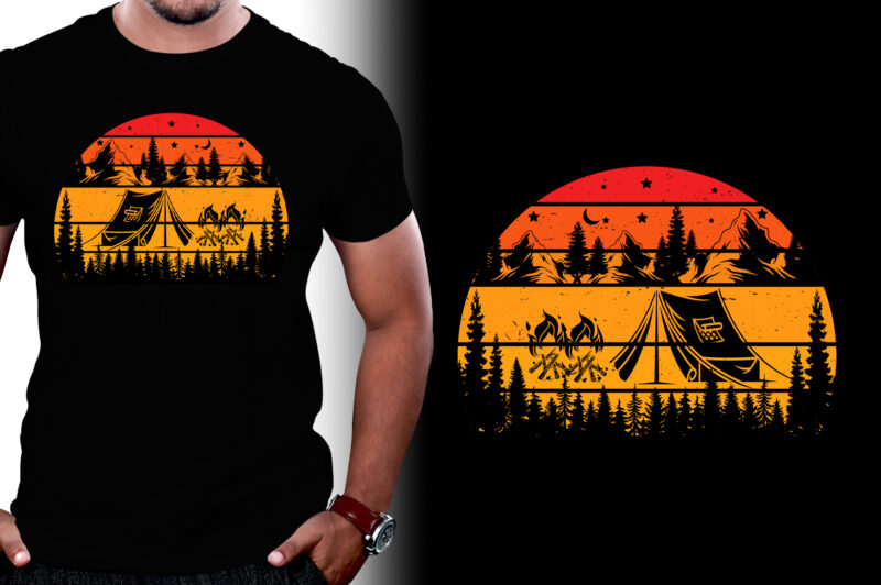 Camping Sunset Colorful T-Shirt Graphic,Camping,Camping Silhouette,Camping Retro Vintage Sunset,Camping Sunset Background,Camping Vintage Retro Sunset,Sunset T-shirt Background,Camping Png,Camping Sublimation,Camping Silhouette T Shirt