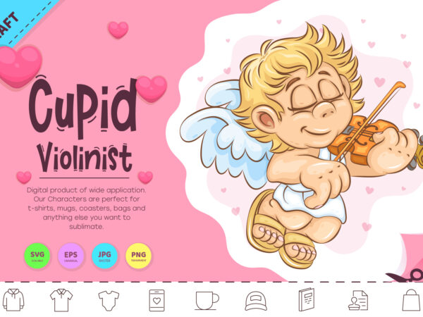 Cartoon cupid violinist. clipart t shirt vector file