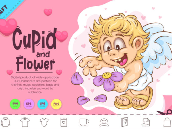 Cartoon cupid and flower. clipart t shirt vector file