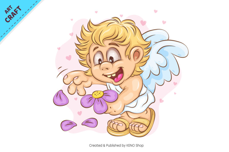 Cartoon Cupid and Flower. Clipart