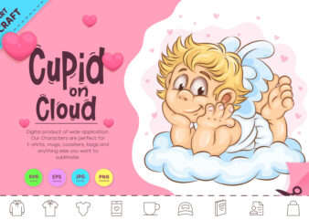 Cartoon Cupid on Cloud. Clipart