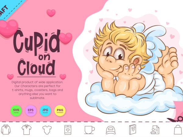 Cartoon cupid on cloud. clipart t shirt vector file