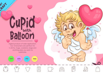 Cartoon Cupid with Balloon. Clipart t shirt vector file