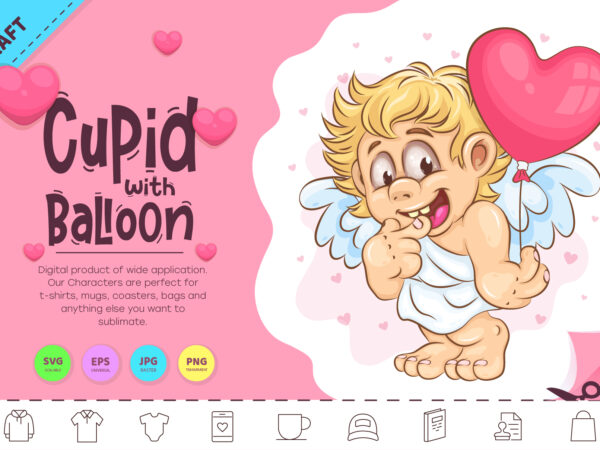 Cartoon cupid with balloon. clipart t shirt vector file