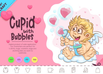 Cartoon Cupid with Bubbles. Clipart