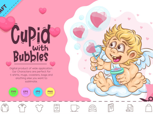 Cartoon cupid with bubbles. clipart t shirt vector file