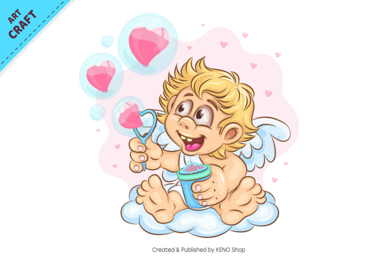 Cartoon Cupid with Bubbles. Clipart