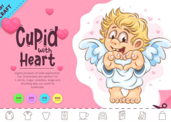 Cartoon Cupid with Heart. Clipart