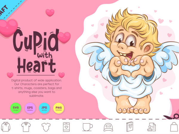 Cartoon cupid with heart. clipart t shirt vector file