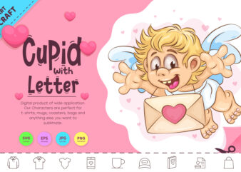 Cartoon Cupid with Letter. Clipart