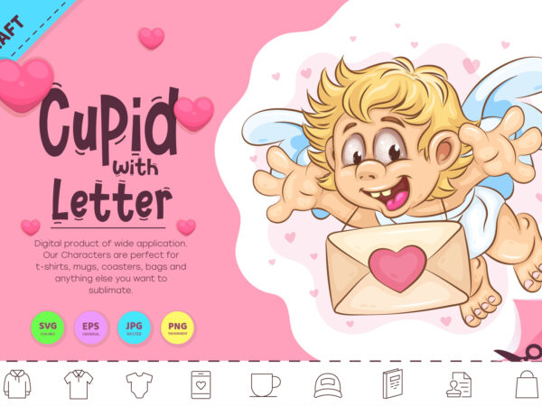 Cartoon cupid with letter. clipart t shirt vector file
