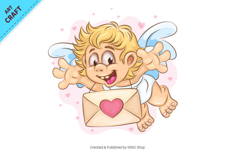 Cartoon Cupid with Letter. Clipart