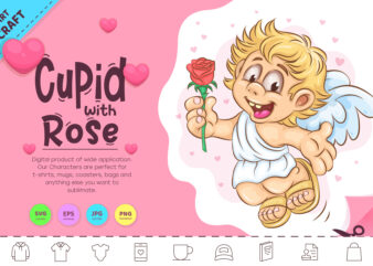 Cartoon Cupid with Rose. Clipart t shirt vector file