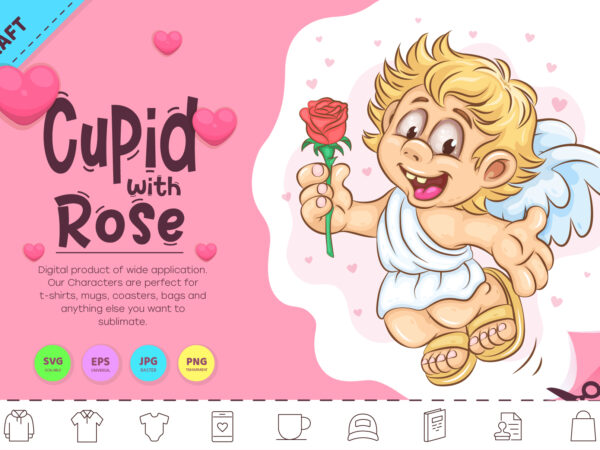 Cartoon cupid with rose. clipart t shirt vector file