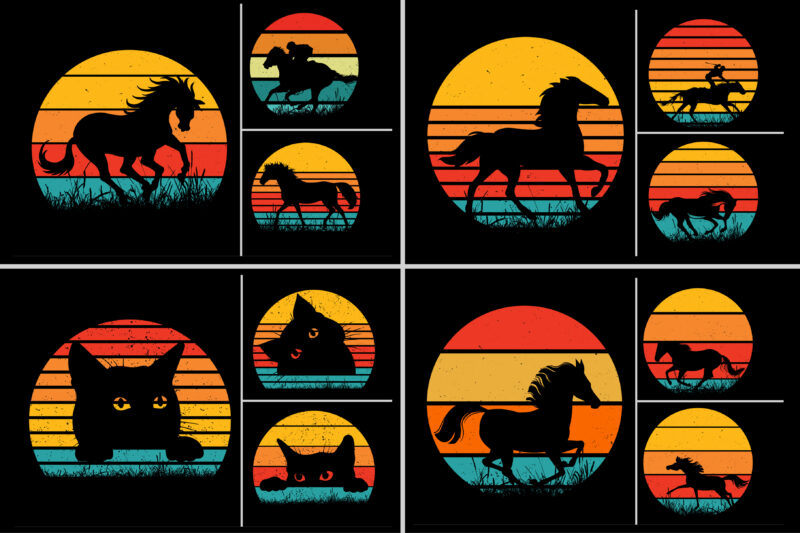 Retro Vintage Sunset T-Shirt Design Graphic Bundle