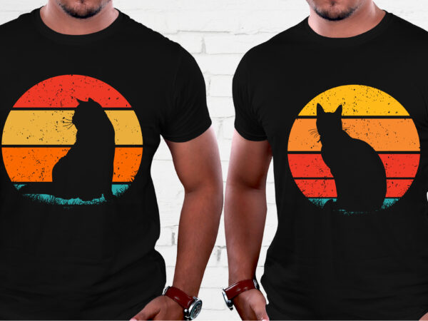 Cat retro vintage sunset t-shirt graphic